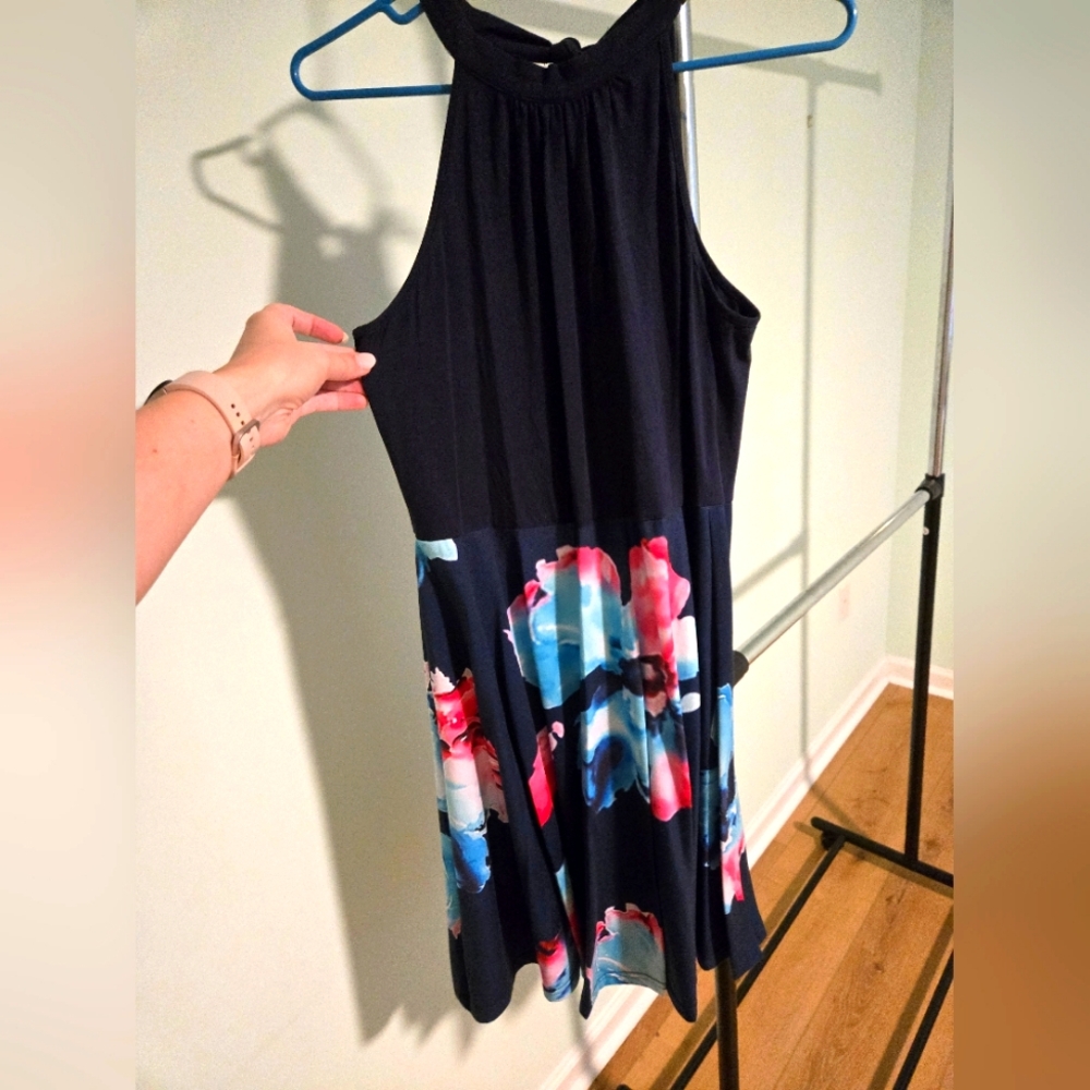 Navy floral halter neck dress